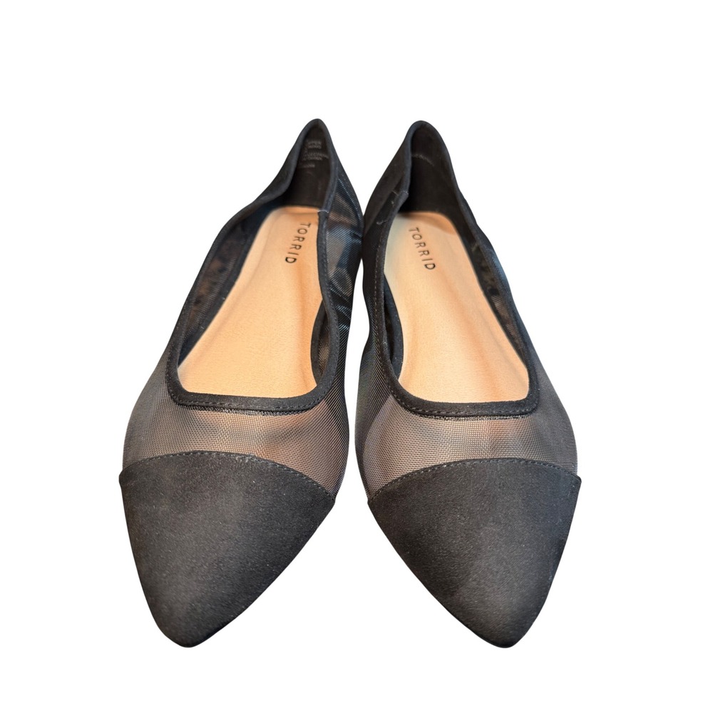 Torrid Black Mesh Pointed Toe Flats Faux Suede Accent Shoes 9.5WW